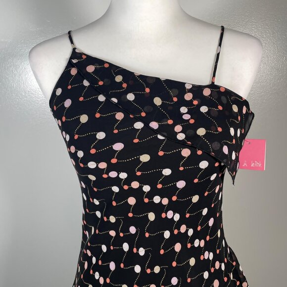 Le Pink Black Pink Polka Dots Asymmetrical Strap Neck Sleeveless Dress 10 NWT - Picture 3 of 12